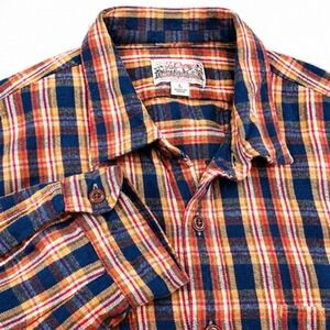 J Crew Midweight Flannel Mens Large Blue Plaid Button Down Slim Cotton